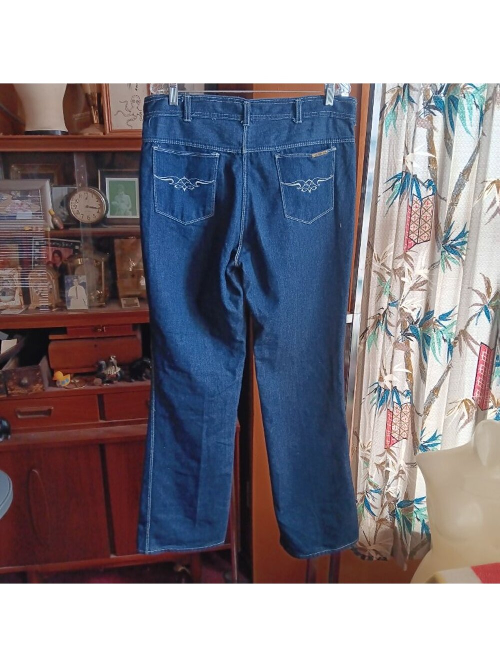 36x35 Fit Vintage Mens Disco Jeans 80s BOOTCUT FLARE emb roidered POCKET STRETCH